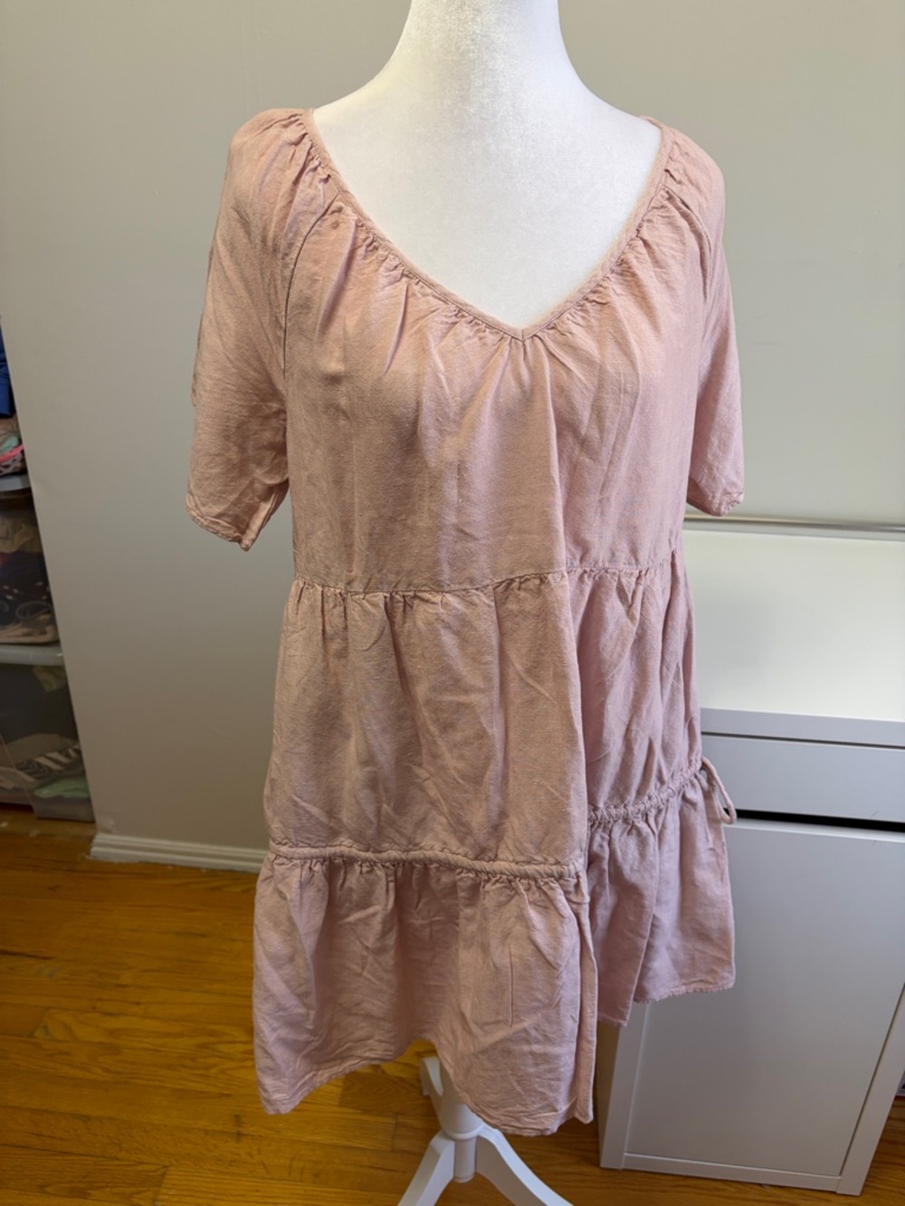 Madewell Linen Blend Lorelei‎ Tiered Mini Dress Dusty Blush Size M